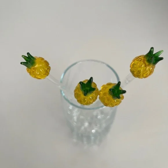 CRATE & BARREL Set of 4 Glass Pineapple Swizzle Sticks Cocktails Barware Tiki - Picture 6 of 12